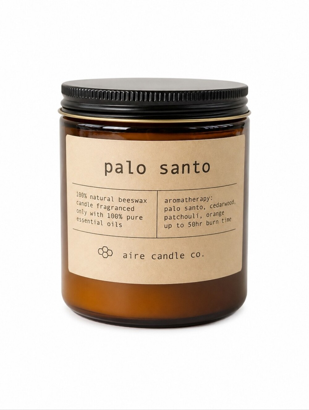 NWT Aire Candle Co Palo Santo 100% Natural Beeswax Candle 8 oz